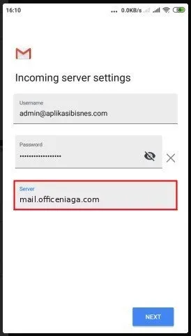 Tetapan server masuk