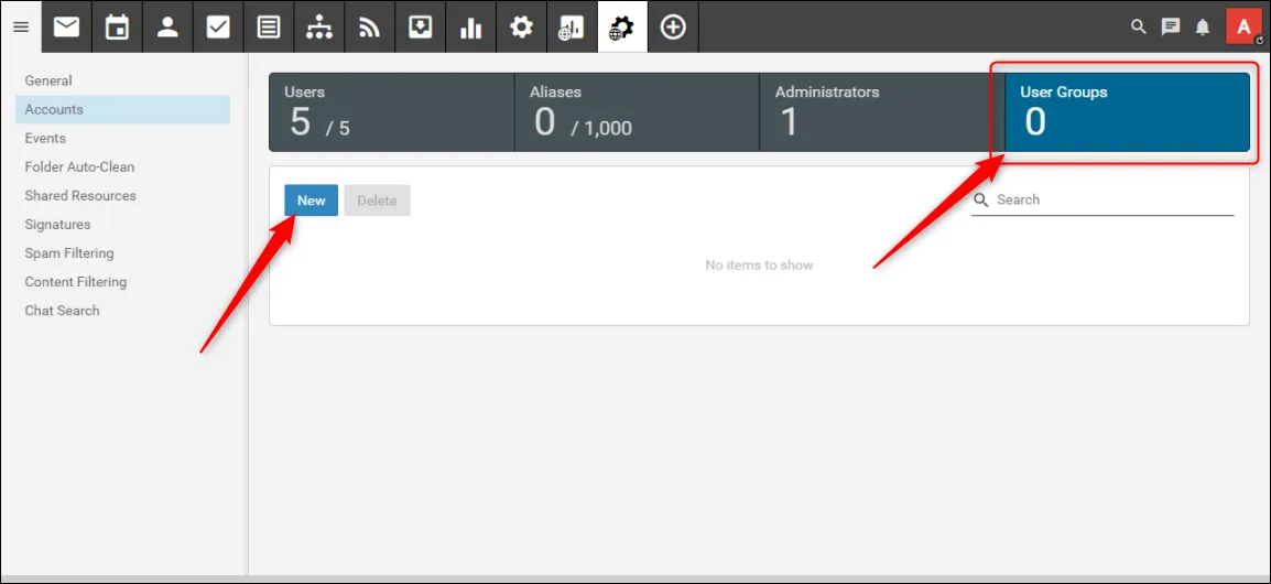 Tab User Groups dan butang New