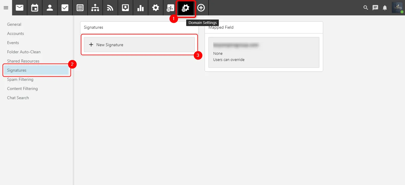 Domain Settings, Signature, New Signature