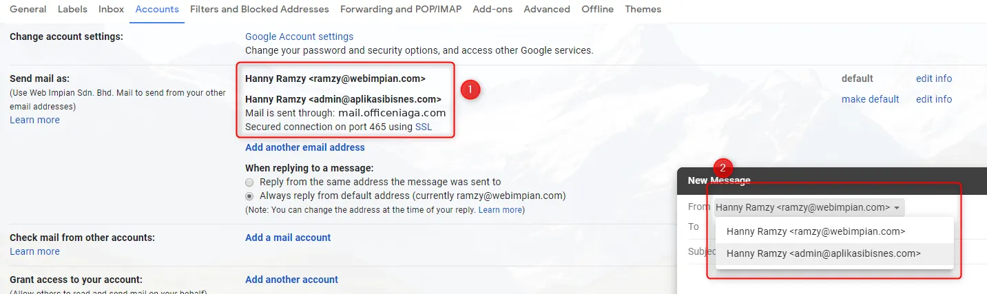 Tetapan Send mail as