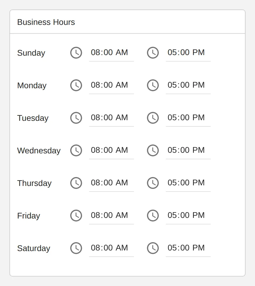 Calendar Settings, Business Hours