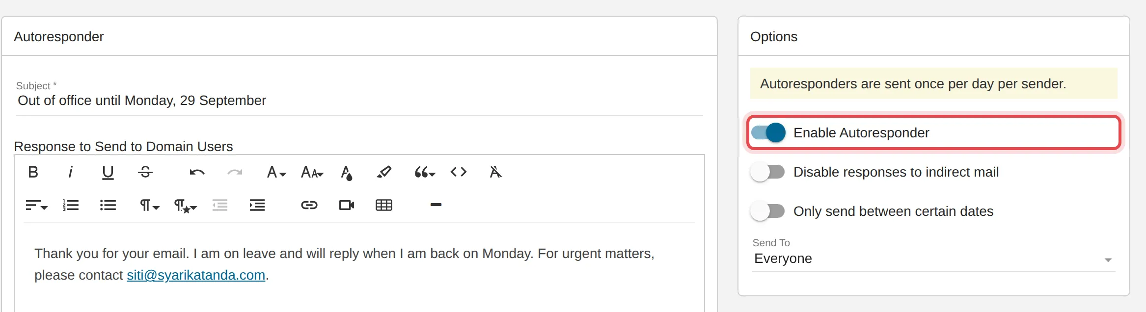 Enable Autoresponder