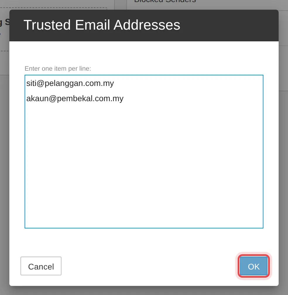 Trusted Email Addresses